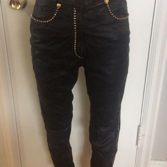 Vintage Versace Studded Leather Pants - Picture 4 of 7